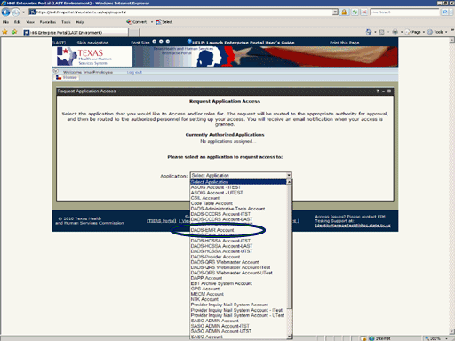 Screenshot of Request Application Access page